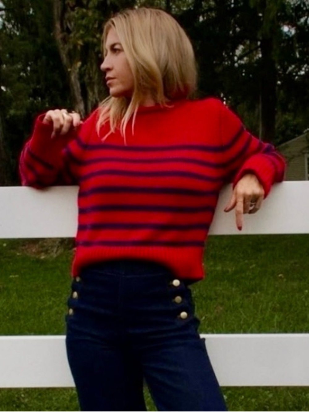NWT J.Crew Heritage Cotton Rollneck Sweater in Red and Blue Stripe - Picture 3 of 12